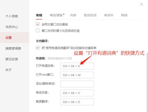 有道词典打开快捷方式如何设置